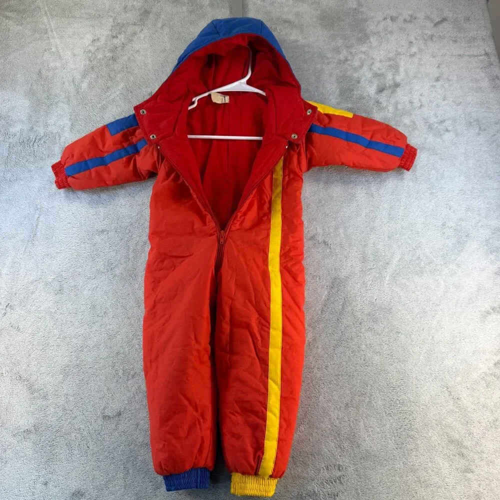 Vintage Ozona Kids Snowsuit 2T 86 France Colorblock Red Blue Yellow